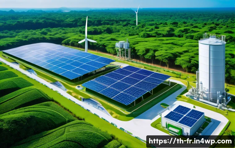 그린 수소와 재생 가능 에너지의 관계 - A detailed industrial scene showcasing a cutting-edge green hydrogen production facility in Thailand...