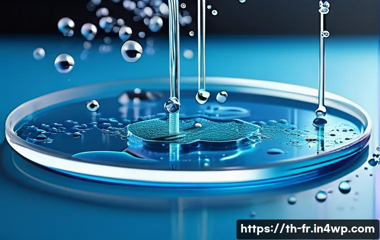 전기 분해를 통한 수소 생산 방법 - A detailed scientific illustration of the electrolysis process at the molecular level, showing water...