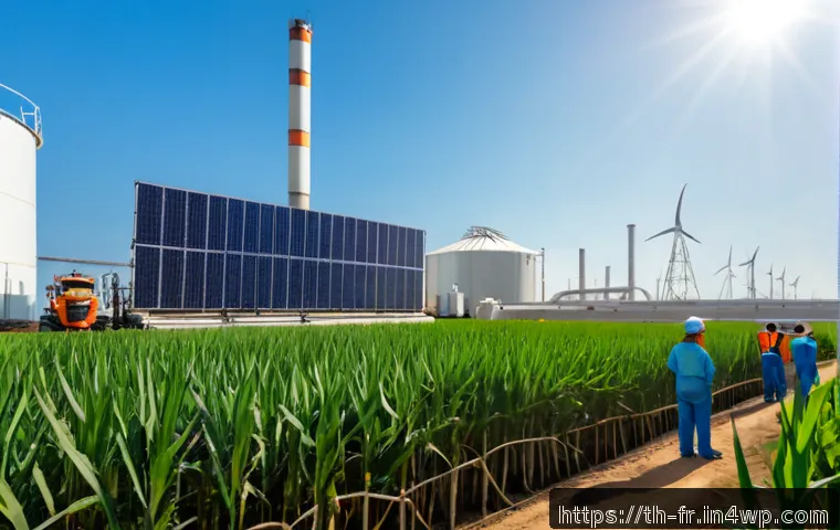 Home 17 그린 수소와 전통 산업의 융합 - Photorealistic wide-angle view of a modern green hydrogen facility integrated beside a traditional T...
